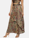 Floral Brown Asymmetrical Flare Maxi Skirt-17355