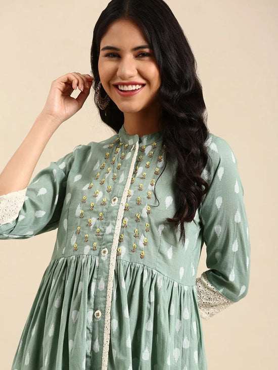 Women's Sea Green Solid Anarkali Kurta-GW-2223-Seagreen