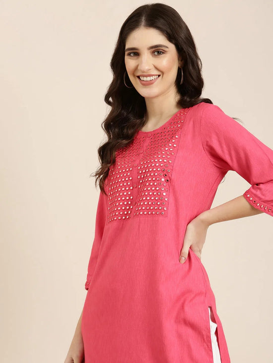 Women Pink Solid Straight Kurta-RA-063-Pink