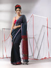 Grey Cotton Saree With Sequine Work And Zari Stripe Pallu-MA55CT06520121