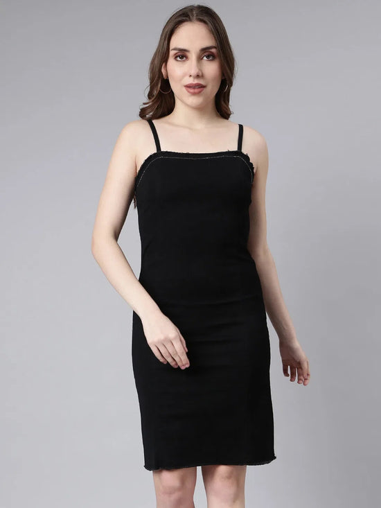 Women Black Solid Pinafore Dress-LT-D-105522-Black