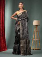 Black Blended Silk Handwoven Saree With Woven Zari Border-MA50BSL34830117