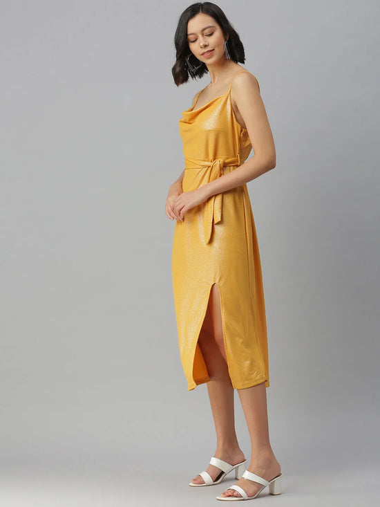 Women's Yellow Solid Sheath Dress-AE-9880-Yellow