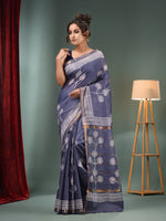 Grey Blended Silk Handwoven Saree With Flower Designs-MA50BSL34710012