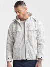 Men Hooded White Abstract Tailored Oversized Jacket comes with Detachable Hoodie and Inner fleece Jacket-99899-White