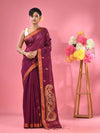 Purple Cotton Blend Handwoven Saree With Paisley Motifs-MA51BCT431270022