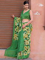 Saree Mall Women's Linen Blend Green Printed Designer Saree With Blouse Piece-NITRA306