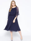 Flared midi dress with blouson yoke in Midnight Blue