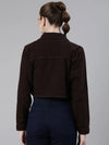 Women Coffee Brown Solid Denim Jacket-GZ-5600-Coffeebrown