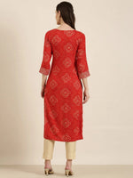 Women Red Printed Straight Kurta-AT-A900-K-Red