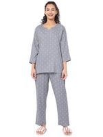 Smarty Pants Women's Cotton Pastel Grey Polka Dot Print Night Suit