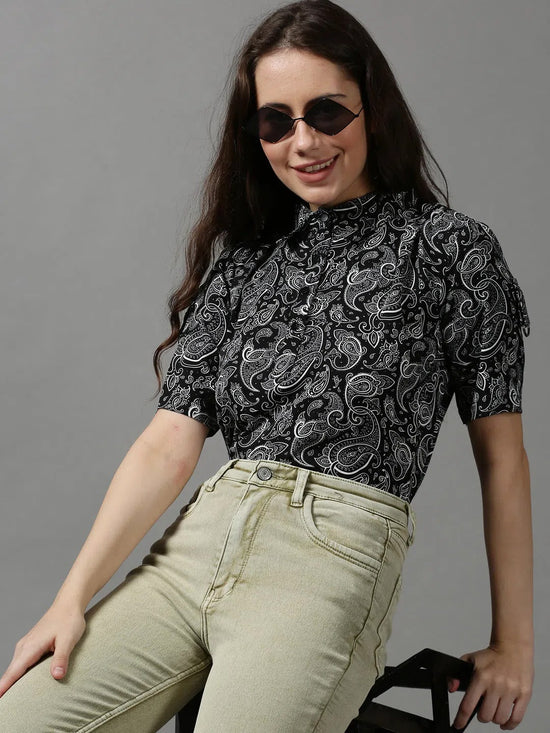 Women's Black Printed Top-AE-10369-Black