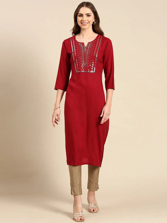 Women's Maroon Printed Straight Kurta-RF-1548-Maroon