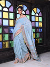 Sky Blue Cotton Saree With Zari Borders-MA64BCT401190046