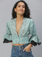 Women's Turquoise Blue Printed Tops-AE-10302-Turquoisebluemulti