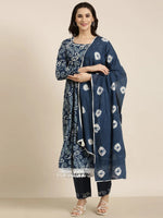 Women Anarkali Navy Blue Paisley Kurta and Trousers Set Comes With Dupatta-UB-3002-Navyblue