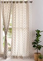 Trellis Printed 100% cotton geometric curtain for bed room - Room darkening - Walnut Grey - Pack of 1-230423099