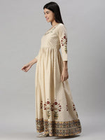 Women's Beige Floral Anarkali Kurta-BSM604-Beige