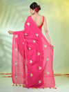 All Over Thread Embroidery Pink Cotton Handspun Saree-MA62CH33660052