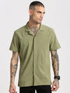 Men Cuban Collar Solid Green Casual Shirt-FELCO-2205-Green