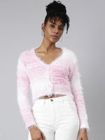 Women Abstract Pink Crop Cardigan-CHN-5220-Pink