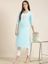 Women Blue Solid Straight Kurta-NJ-3570299-Blue