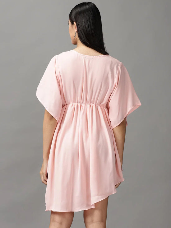 Women's Pink Solid Fit and Flare Top-AE-15771-Peach