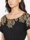 Gold Block Print Front Pleated side cowl dress in Black