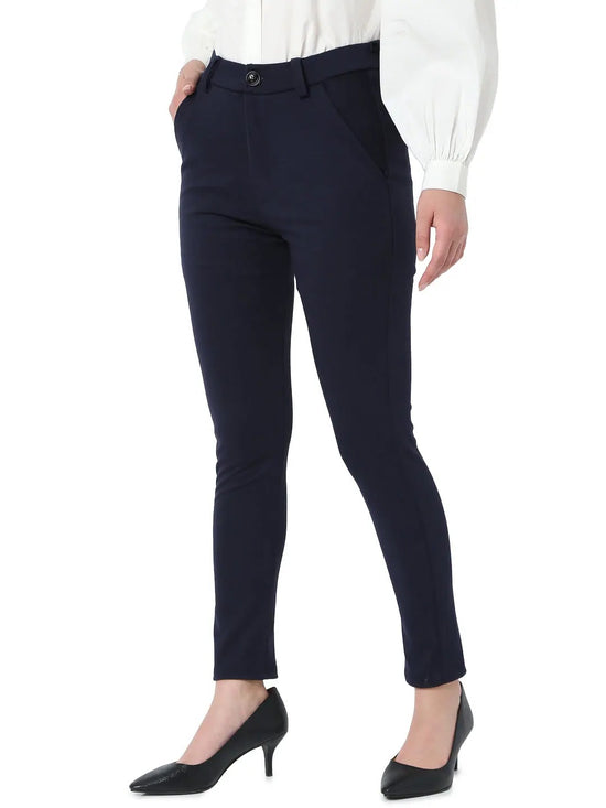 Smarty Pants Women's Cotton Lycra Ankle Length Blue Formal Trouser-SMPT-593B-S