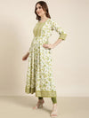 Women Anarkali Green Floral Kurta-AT-A982-LG-Green