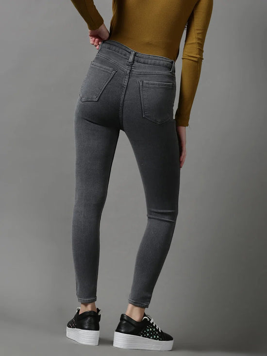 Women's Grey Solid Skinny Fit Denim Jeans-GZ-5288-Grey