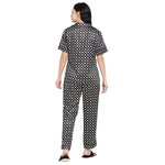 Smarty Pants Women's Silk Satin Black & White Color Geometric Printed Night Suit