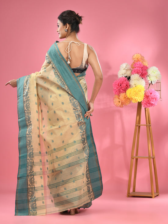 Beige Pure Cotton Tant Saree With Woven Designs-MA51TT43540056