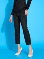 Women Black Rayon Tencil Tapered Pants