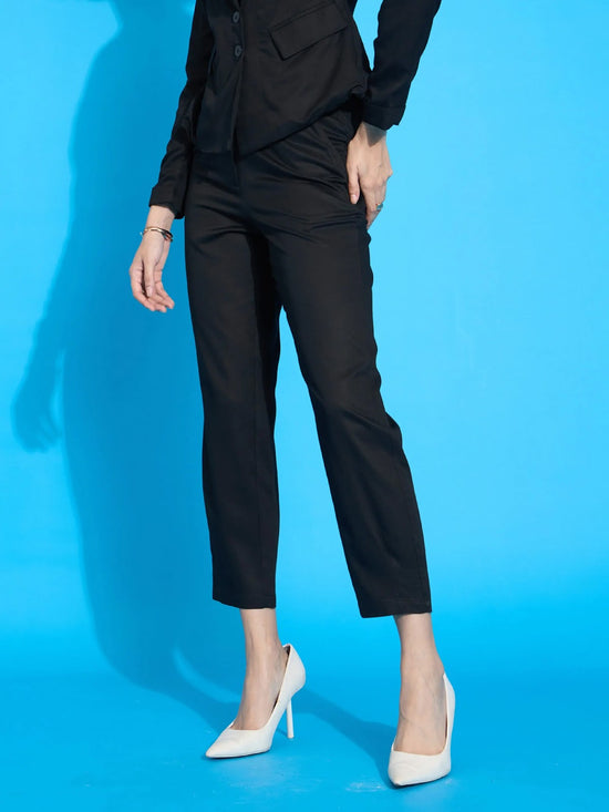 Women Black Rayon Tencil Tapered Pants