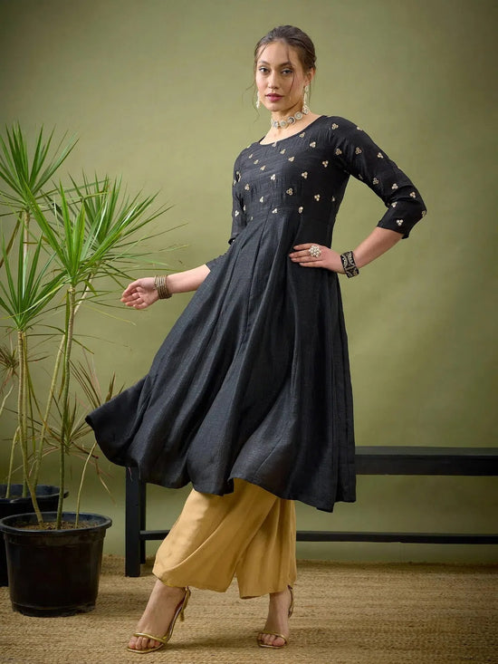 Women Black Mirror Embroidered Anarkali Dress-SHDRS10874-XXL