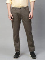 Genips Men's Dark Grey Cotton Stretch Caribbean Slim Fit Solid Trousers