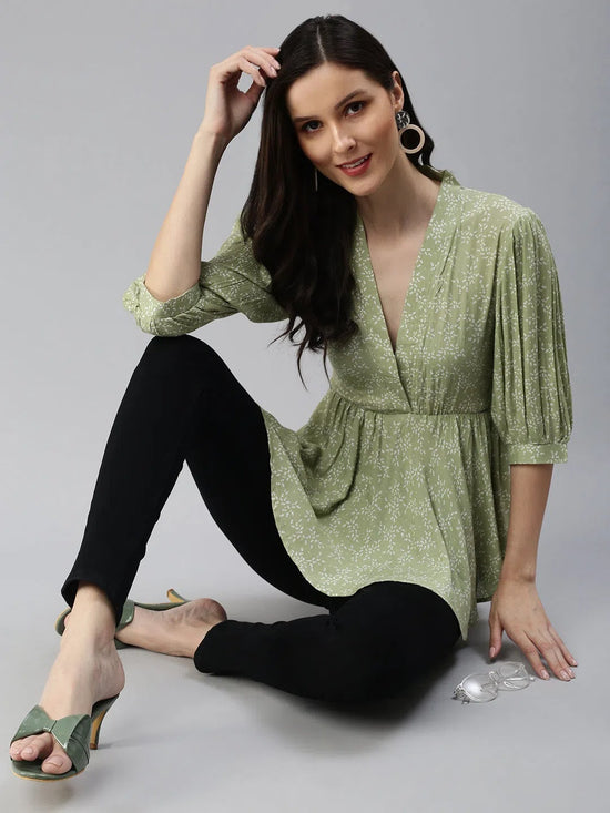 Women's Green Printed Top-AE-10282-Green