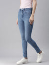 Women's Blue Solid Denim Slim Jeans-GZ-5158A-Blue