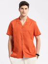 Men Cuban Collar Solid Orange Casual Shirt-CANDORE-2141-Orange