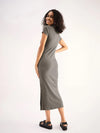 Women Grey Rib Collar Midi Dress