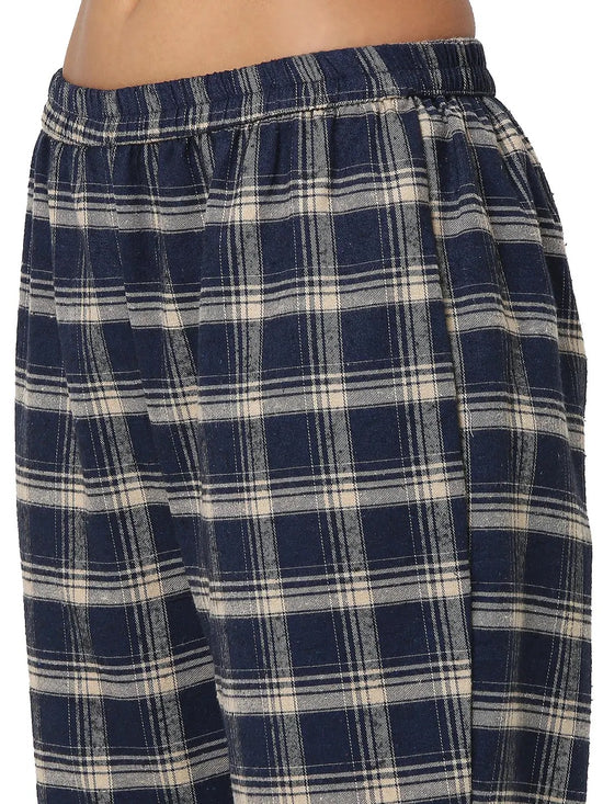 Smarty Pants Women's Brush Cotton Navy Blue Color Checks Night Suit-SMNSP-769B-S