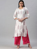 Women's White & Pink Printed Kurta Sets-SG04-White-Pink