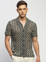 Men Cream Geometrical Shirt-JOUSKA-1726-Cream