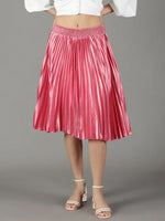 Women's Pink Solid Flared Skirt-AE-10349-Pink