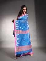 Sapphire Blue Cotton Silk Saree With Texture Border-MA54CTSL33610107