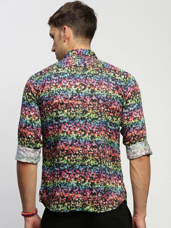 Men Black Floral Shirt-PRISM-1699-Black