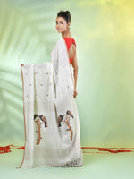 Off White Cotton Handwoven Saree With Bird Motifs-MA66CT431380017