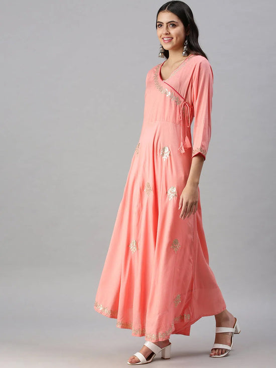 Women's Pink Floral Anarkali Kurta-SSRM504-Pink