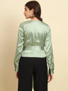 Green Satin Knot Detail Top